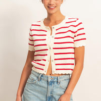 Striped Short Sleeve Cardigan