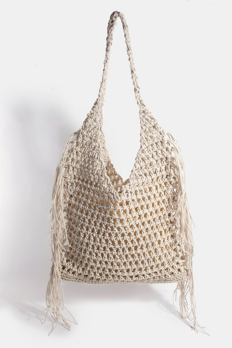 Long Fringe Braided Tote Bag