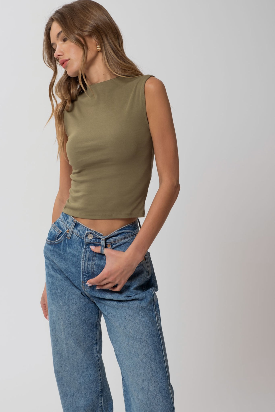 Mock Neck Sleeveless Crop