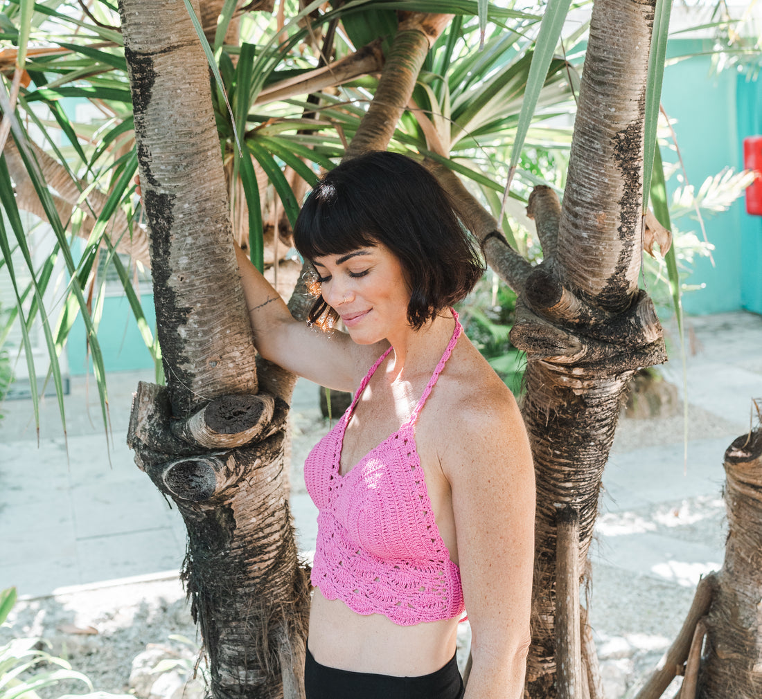 Pink crochet best sale top